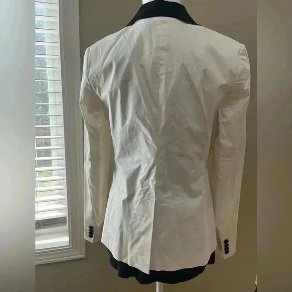 [10]Club Monaco White Cotton Black Collar Lined Single  Breasted Blazer - Picture 4 of 13